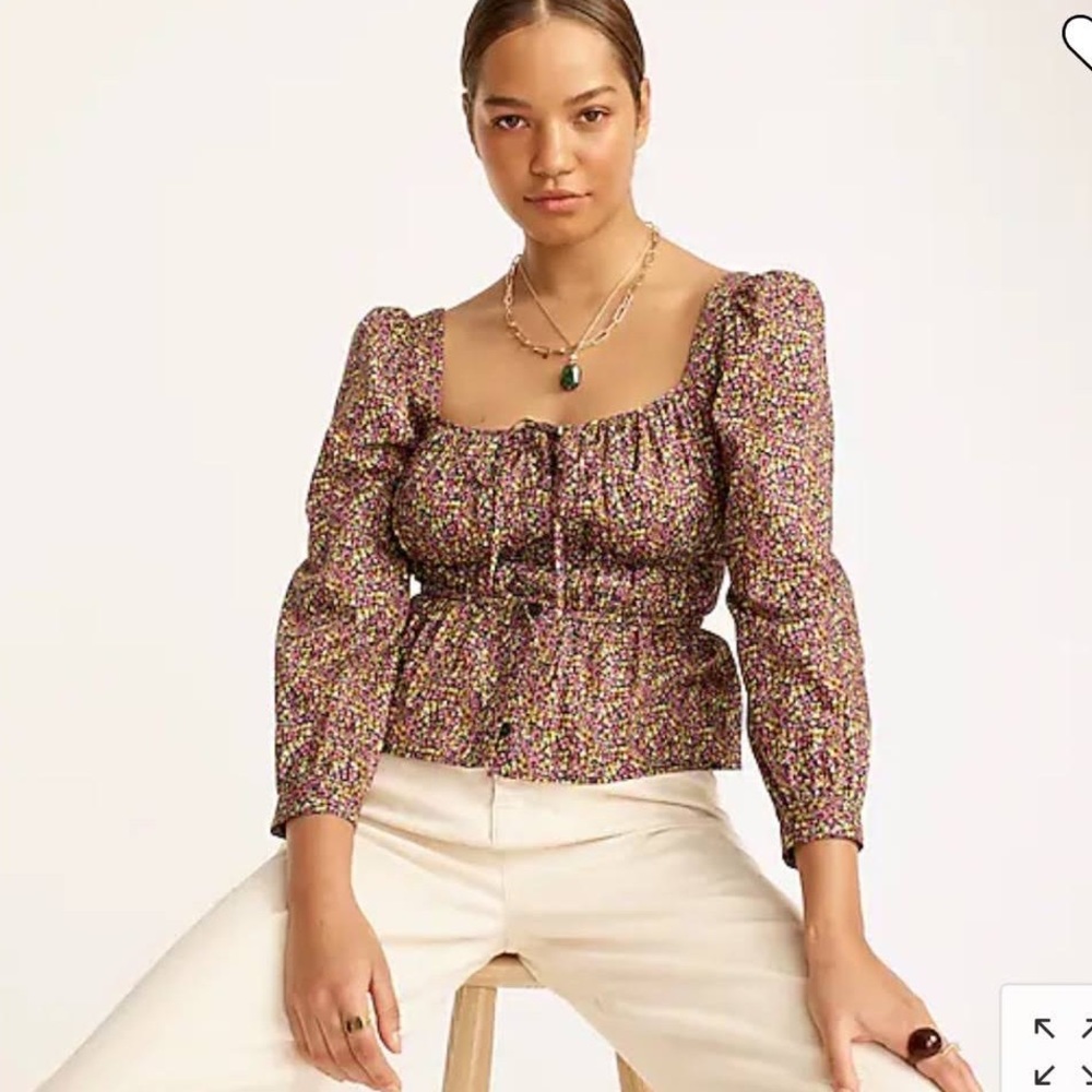 J. Crew - Cinched-Waist Organic Cotton Top in Liberty Busy Izzy Floral Print - Picture 4 of 5